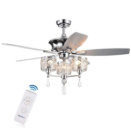 Warehouse Of Tiffany Warehouse of Tiffany CFL-8329REMO-CH 52 in. Miramis 5-Blade Lighted Ceiling Fan with Crystal Chalice Chandelier; Silver Chrome CFL-8329REMO/CH